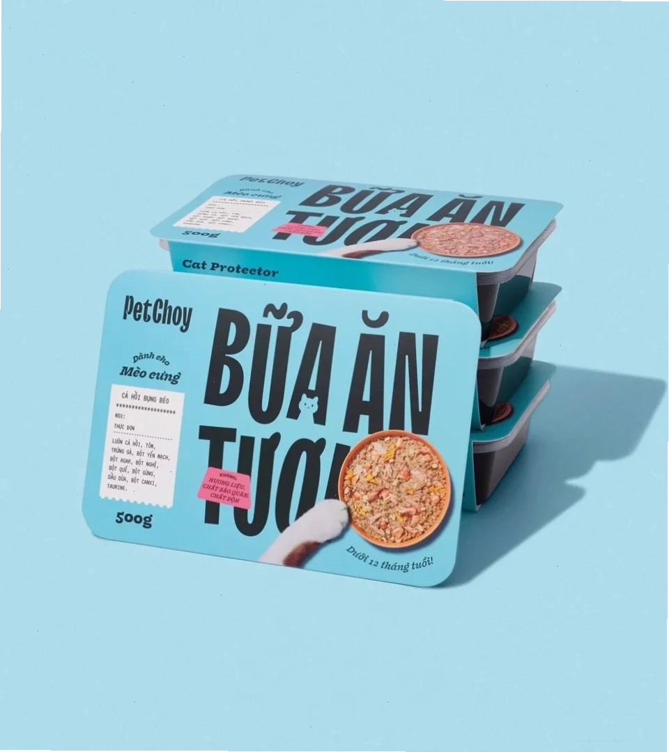 Mèo đang thưởng thức pate cá hồi thơm ngon