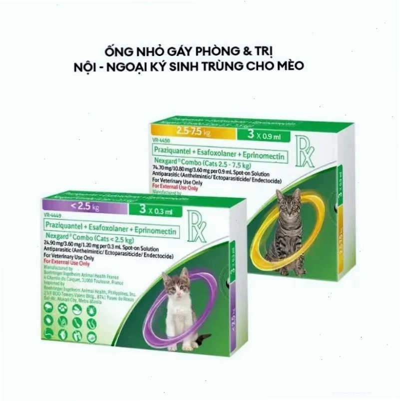 Nexgard Combo nhỏ gáy phòng trị nội ngoại ký sinh trùng cho mèo